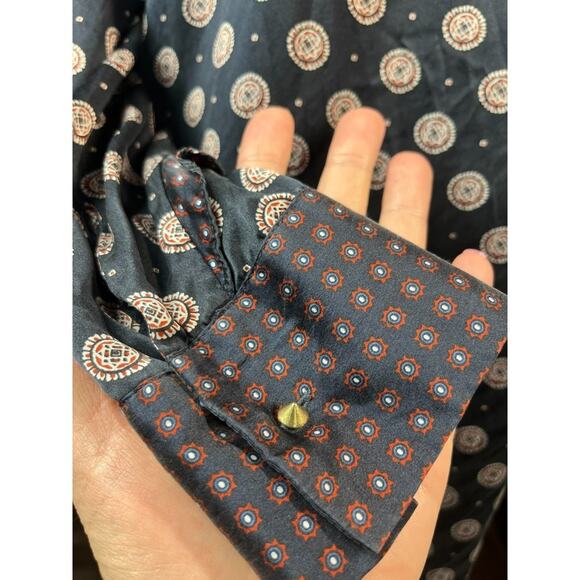 Banana Republic SILK Foulard Ruffle Blue Dress Long Sleeve Gold Stud Buttons 8 - Picture 10 of 14